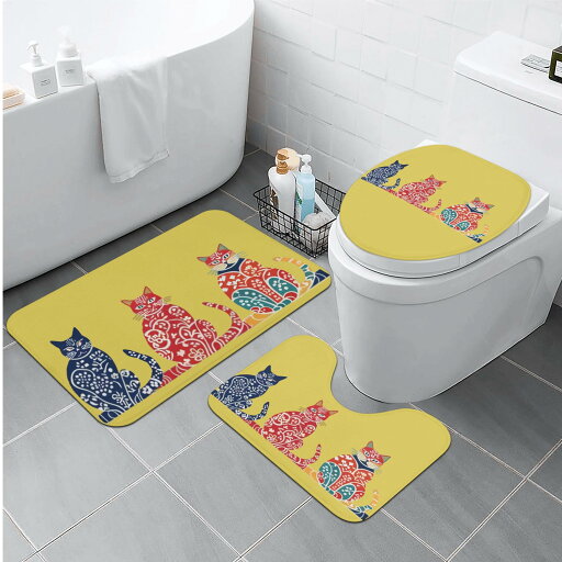 お得なクーポン 送料無料 カラフルな和柄猫のトリオ(トイレマットセット) トイレマットセット ユニセックス ホームデコレーション 動物 猫 ギフト 贈り物 普段使い leojiro24 ★★★ お得なクーポン 送料無料 カラフルな和柄猫のトリオ(トイレマットセット) トイレマットセット ユニセックス ホームデコレーション 動物 猫 ギフト 贈り物 普段使い leojiro24 ★★★