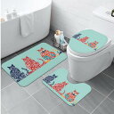お得なクーポン 送料無料 カラフルな和柄猫のトリオ:ブルー(トイレマットセット) トイレマットセット ユニセックス ホームデコレーション 動物 猫 ギフト 贈り...