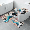お得なクーポン 送料無料 桜 波 鳥居を描いた優雅な白黒猫(トイレマットセット) トイレマットセット ユニセックス ホームデコレーション 動物 猫 ギフト 贈り...