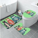 お得なクーポン 送料無料 紺・赤・黒の猫たち浮世絵風サイズ別トリオ:サンビキネコ(トイレマットセット) トイレマットセット ユニセックス ホームデコレーション ...
