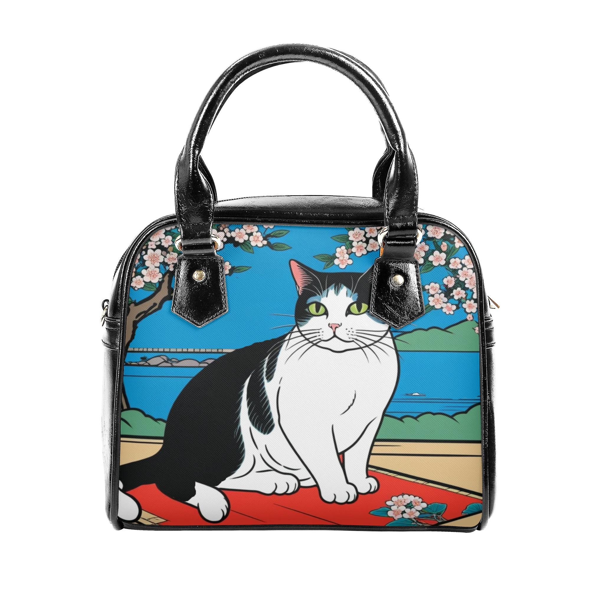 お得なクーポン 送料無料 白黒猫と梅の花 - 花札風アート 2WAYショルダーバッグ レディース バッグ 動..