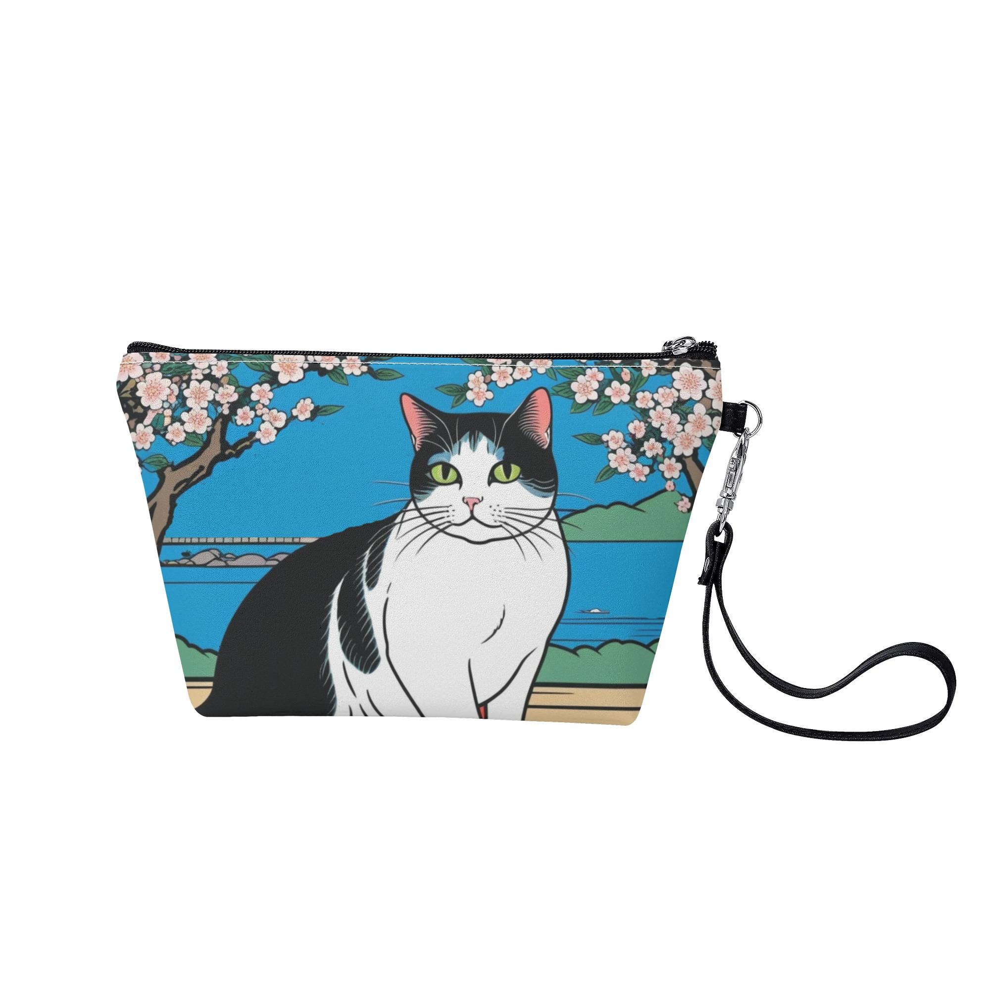 お得なクーポン 送料無料 白黒猫と梅の花 - 花札風アート コスメポーチ ユニセックス バッグ 動物 猫 ..