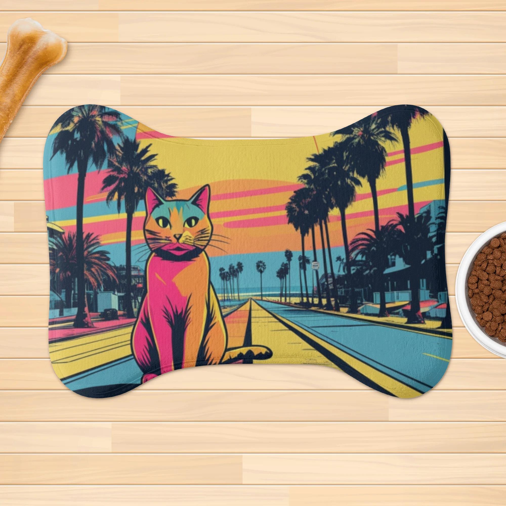 お得なクーポン 送料無料 ポップアートのサンセットキャット - カリフォルニアバイブス ペットラグ ユニセックス ホームデコレーション..
