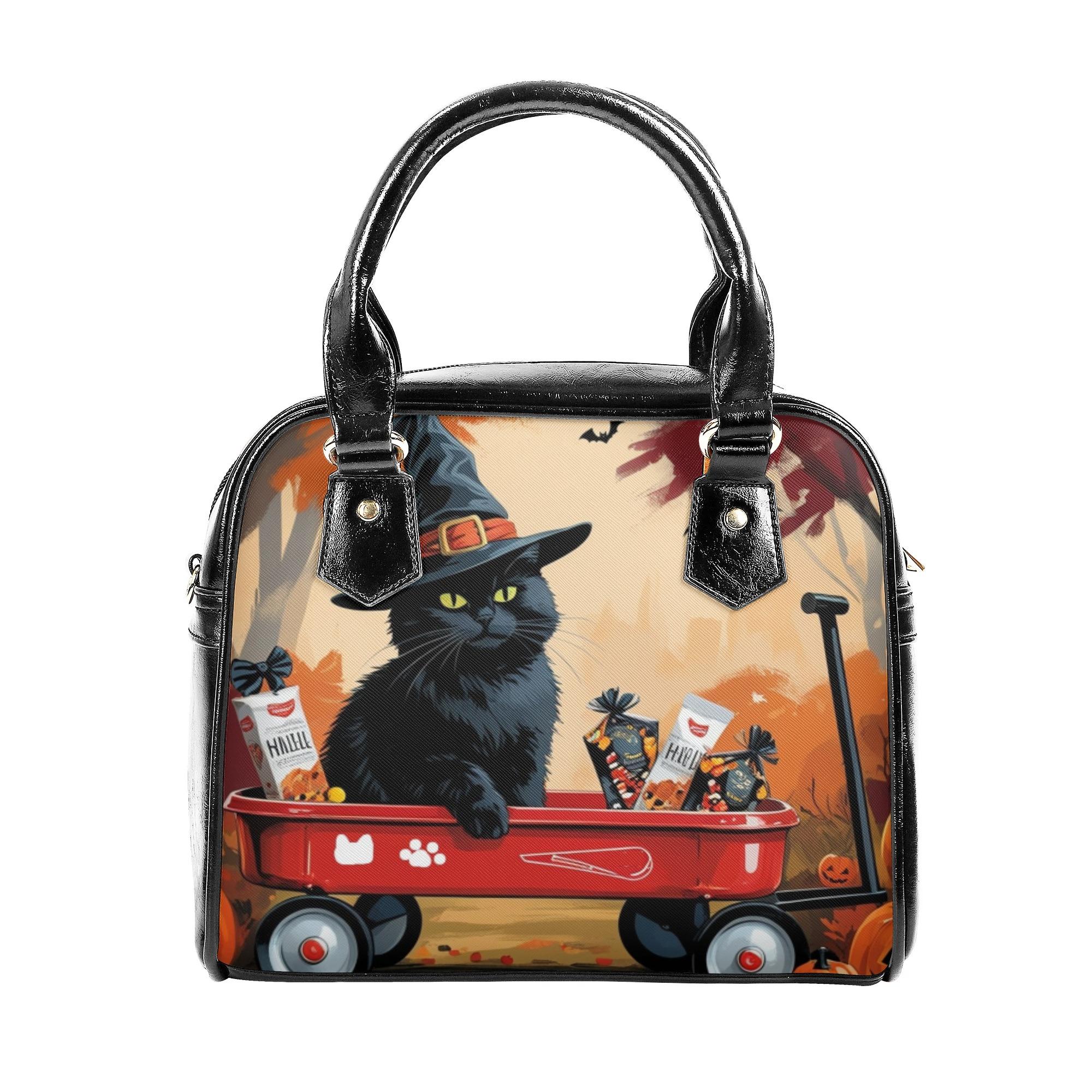 お得なクーポン 送料無料 赤いカートにハロウィンスナック山積みな魔女帽黒猫(2WAYショルダーバッグ) 2WAYショルダーバッグ レディース バッグ 動物 猫 ハロウィン ギフト 贈り物 普段使い