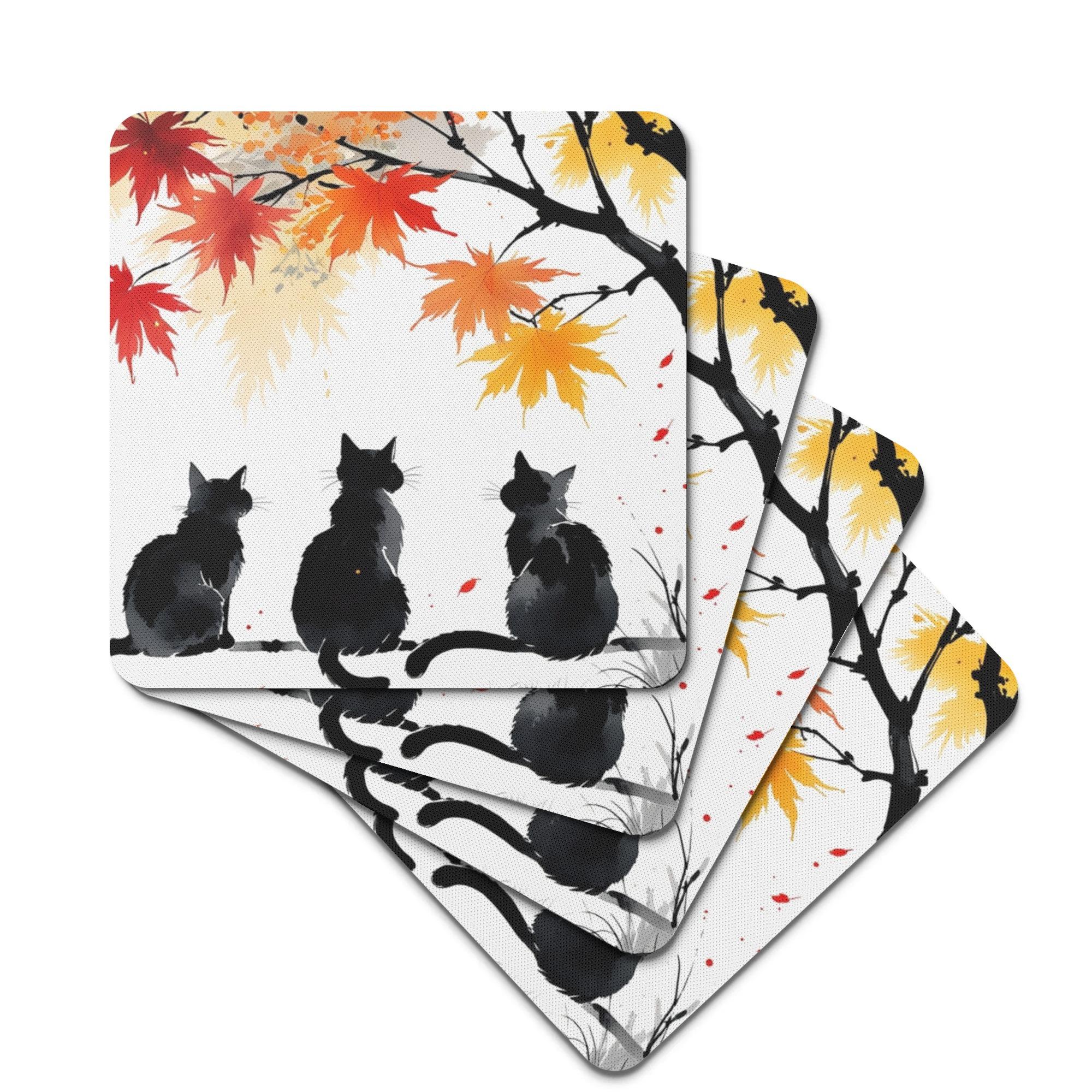 お得なクーポン 送料無料 黒サンビキネコたちの紅葉狩り ラバーコースター ユニセックス アクセサリー 動物 猫 ギフト 贈り物 普段使い leojiro24 ★★★