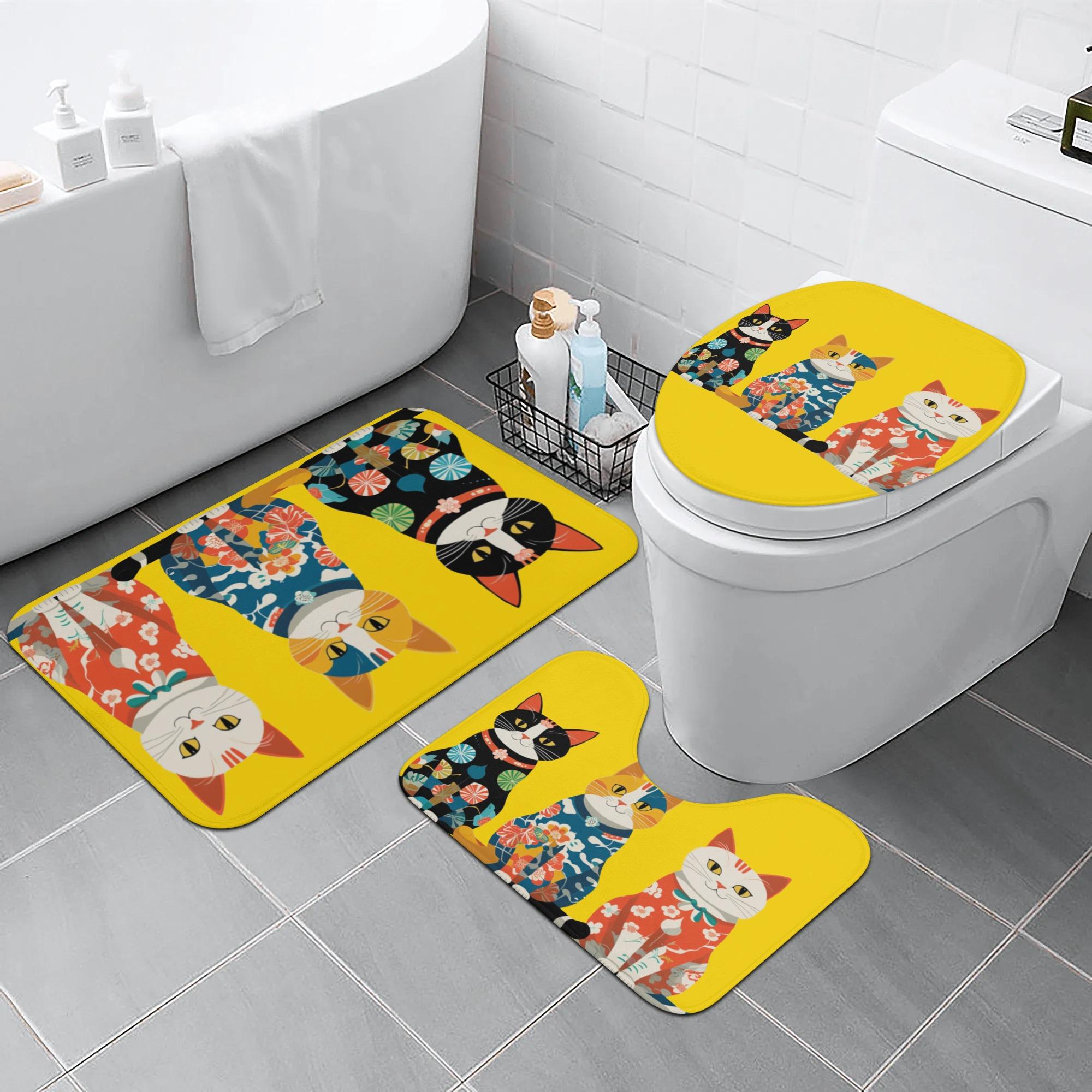 お得なクーポン 送料無料 風呂敷ガラ風サンビキネコ(トイレマットセット) トイレマットセット ユニセックス ホームデコレーション 動物 猫 ギフト 贈り物 普段使い leojiro24 ★★★