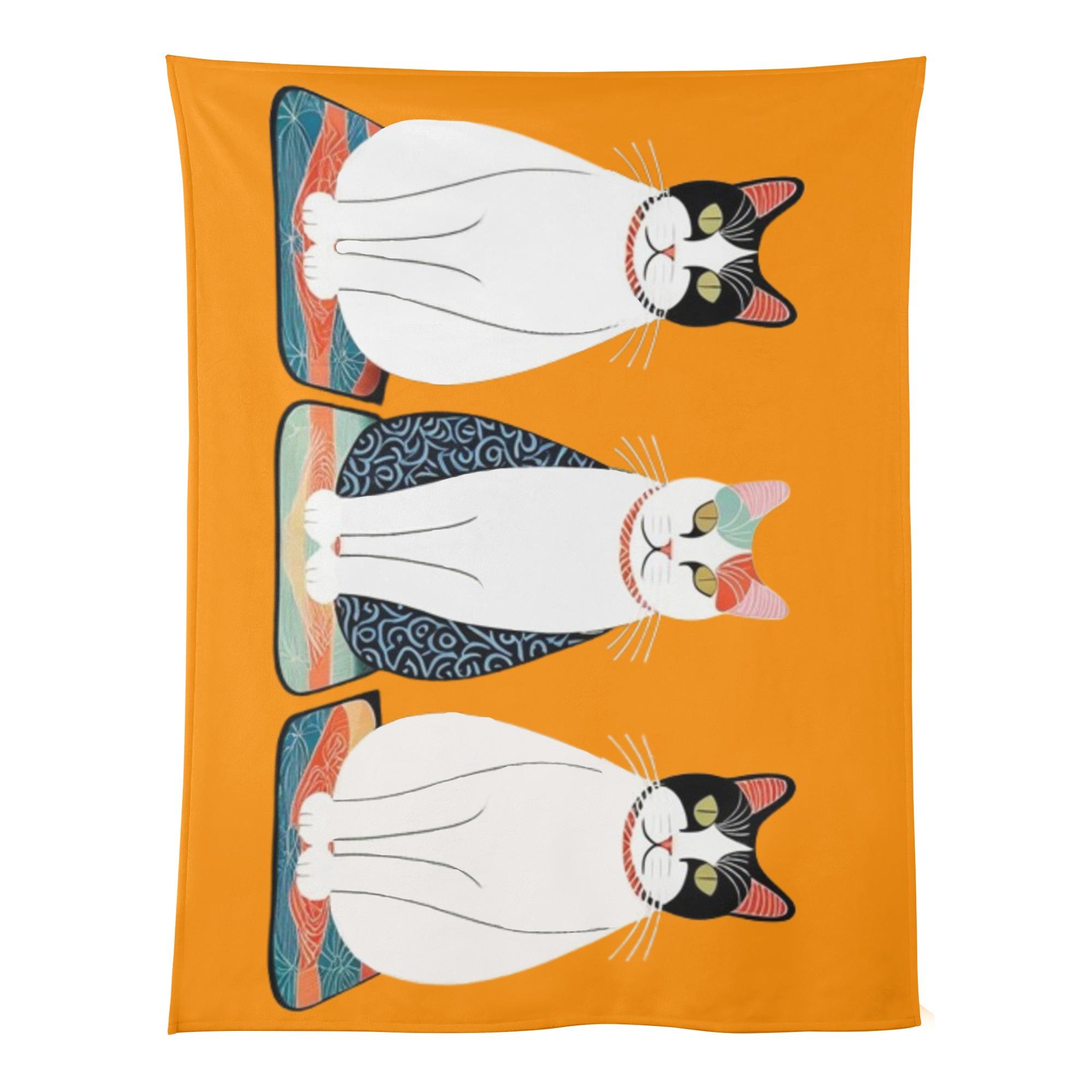 お得なクーポン 送料無料 和柄の着物を着た優雅な3匹の猫 ベビーブランケット ユニセックス ホームデコ..