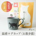 温感マグカップ お散歩猫 グレー 温感マグとねこ茶＆ね紅茶 ギフトセット 丸モ高木 色が変わるマグカップ かわいい 贈り物 緑茶 お茶 静岡茶 紅茶 プレゼント 母の日 父の日 お祝い 結婚祝い 出産祝い