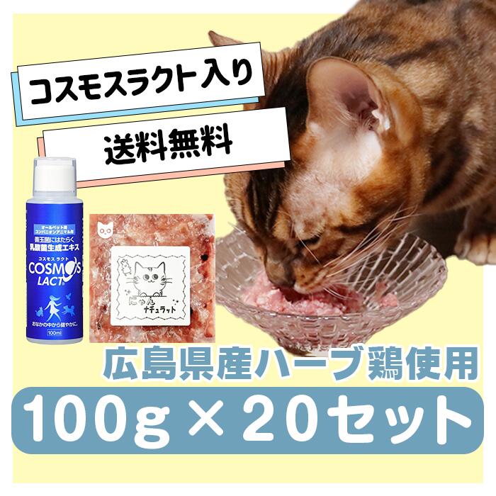 国産鶏使用生肉ペットフード コスモスラクト入にゃんナチュラット 2kg(100g×20セット)生肉 国産鶏肉 生食鶏肉 キャットフード 猫フード ネコフード 鳥ミンチ 乳酸菌 無添加 高タンパク 猫のご飯 きゃっとふーど 猫ご飯 ねこのえさ 猫のエサ 猫の餌 ウエット グレインフリー