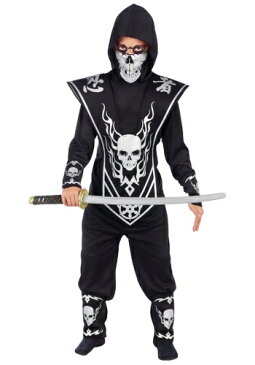 《9日 マラソン全品P2倍》キッズ Skull 忍者 コスチューム ハロウィン 子ども コスプレ 衣装 仮装 こども イベント 子ども パーティ ハロウィーン 学芸会
