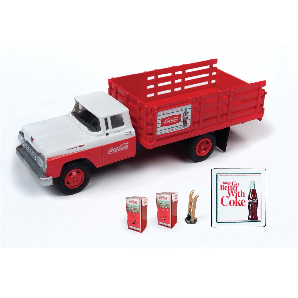 Mini ~j Metals 1960 Ford tH[h Coke Stakebed - Vending MachinesC Hand Truck & Sign 1/87 Scale XP[ Diecast Model _CLXg ~jJ[  ߋ RNV ~j`A _ Mtg v[g