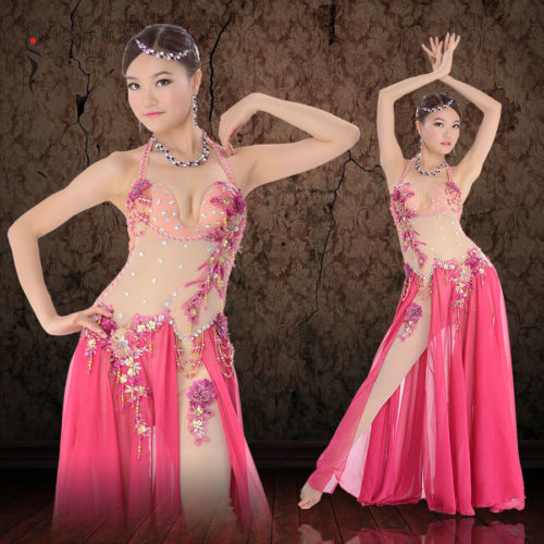 プロフェッショナル Performance ベリーダンス 衣装 Luxury Mesh one-piece ドレス Rose コスチューム ダンス 衣装 発表会