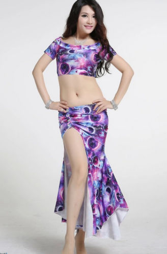 ベリーダンス 衣装 2 セット ブラウス トップ & ヒップスカーフ スカート Gradient Color M/L コスチューム ダンス 衣装 発表会
