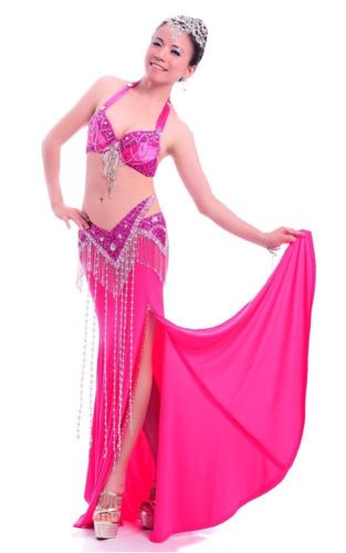 プロフェッショナル ベリーダンス 衣装 2 セット ブラ&ベルト 34B/C 36B/C 10 カラー コスチューム ダンス 衣装 発表会