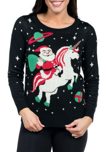 The Tipsy Elves Women 039 s Santa Riding ユニコーン Ugly Christmas Sweater ハロウィン レディース コスプレ 衣装 女性 仮装 女性用 イベント パーティ ハロウィーン 学芸会