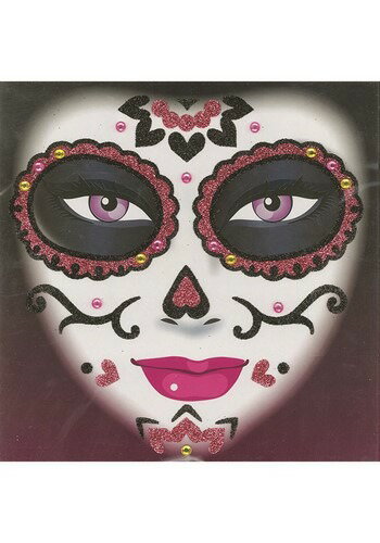 Pink Glitter Day of the Dead Face Art | コスプレ 衣装 仮装 小道具 おもしろい イベント パーティ 発表会 デコレーシ...