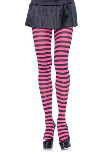 Nylon Tights- ブラック and Pink Striped | コスプレ 衣装 仮装 小道具 おもしろい イベント パーティ 発表会 デコレーション...