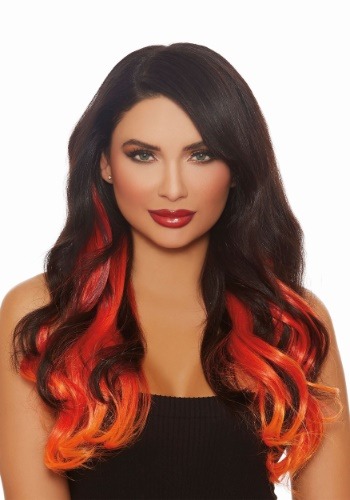 Long Straight 3-Piece Ombre Burg/Red/Orange Hair Extensions | ץ  ...