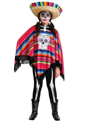 Day of the Dead 女の子's Poncho コスチューム | 子供 こども コスプレ 衣装 仮装 かわいい イベント 飾り おもしろ 学芸会 発表会 オシャレ ハロウイン パーティ カワイイ 小学生 キッズ ギフト プレゼント