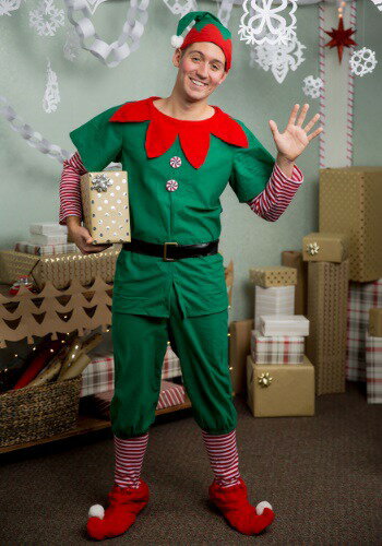 ＼1日 全品P5倍／大きいサイズ Holiday Elf コスチューム メンズ コスプレ 衣装 男性 仮装 男性用 イベント パーティ 学芸会 ギフト プレゼント