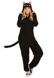 Adults ブラック Cat Onesie | レディース コスプレ 衣装 大人 女性 仮装 可愛い セクシー カワイイ おしゃれ かわいい イベント 飾り おもしろ 宴会 オシャレ ハロウイン パーティ 忘年会 ギフト プレゼント