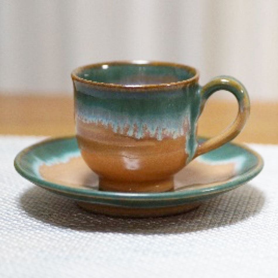 緑青コーヒー碗 上野焼 十時窯