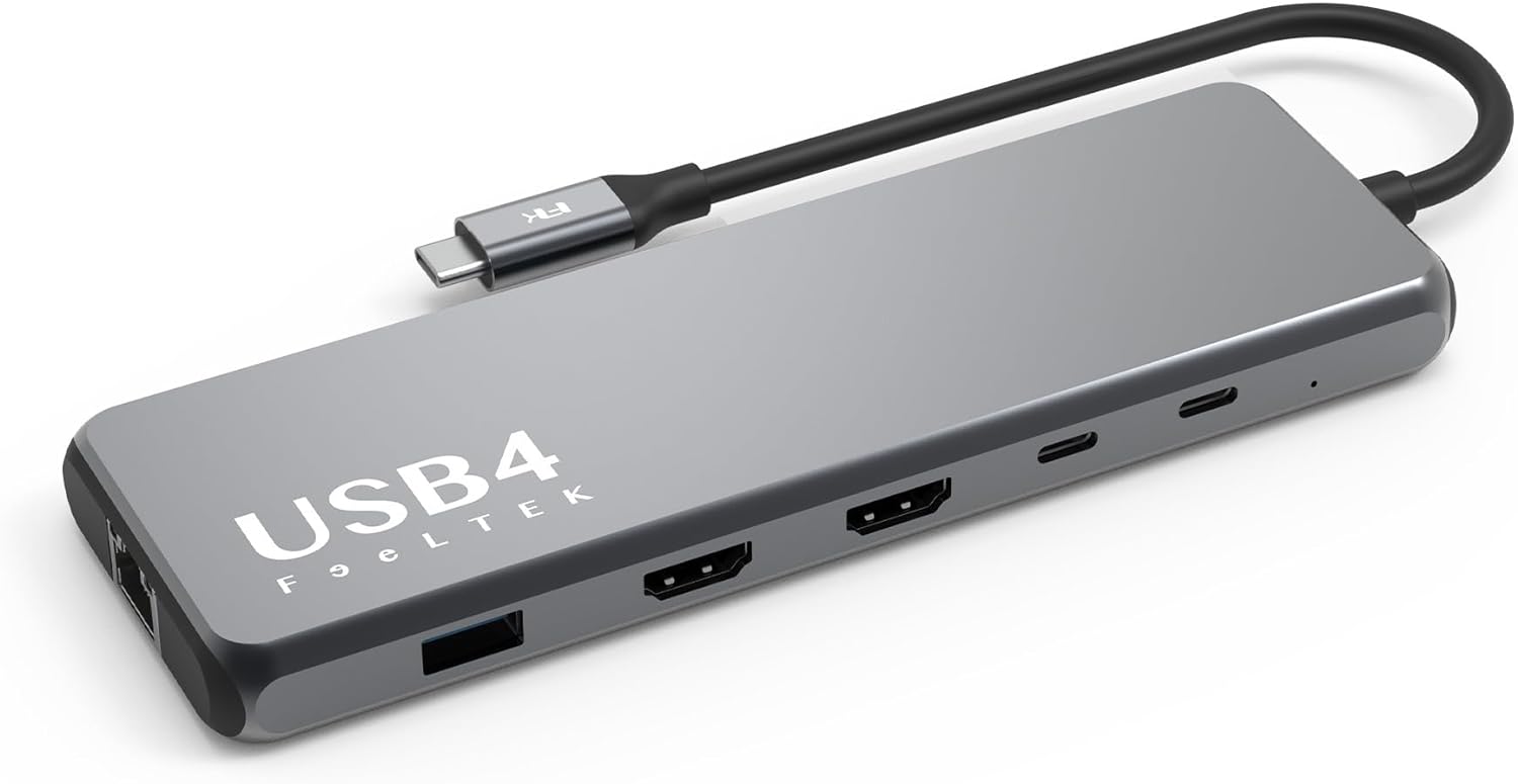 Type-Cハブ iPhone15対応 USB4対応 Portable USB4 10-in-1 USB-C Hub USB-C PD最大100W対応 HDMIポート最大8K@30Hz対応 デュアルHDMIポート USB3.2 USB2.0 Thunderbolt 3 イーサネットポート Feeltek HCM010AP2F