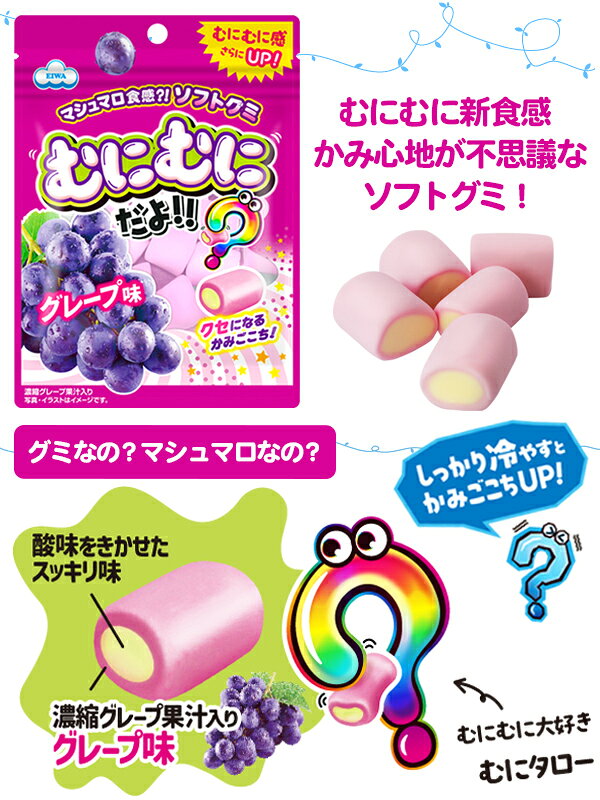 むにむにだよ（グレープ味／メロンソーダ味／ホワイトソーダ味ミニパック）　【噛み心地が新食感！マシュマロ食感のソフトグミ】 marshmallow-10000697 エイワ マシュマロランド サンプル画像2