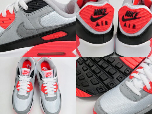 NIKE AIR MAX 90 QS GS ナイキ エア マックス 90 インフラレッド WHITE/BLACK-COOL GREY-RADIANT RED キッズモデル 女性 レディースモデル
