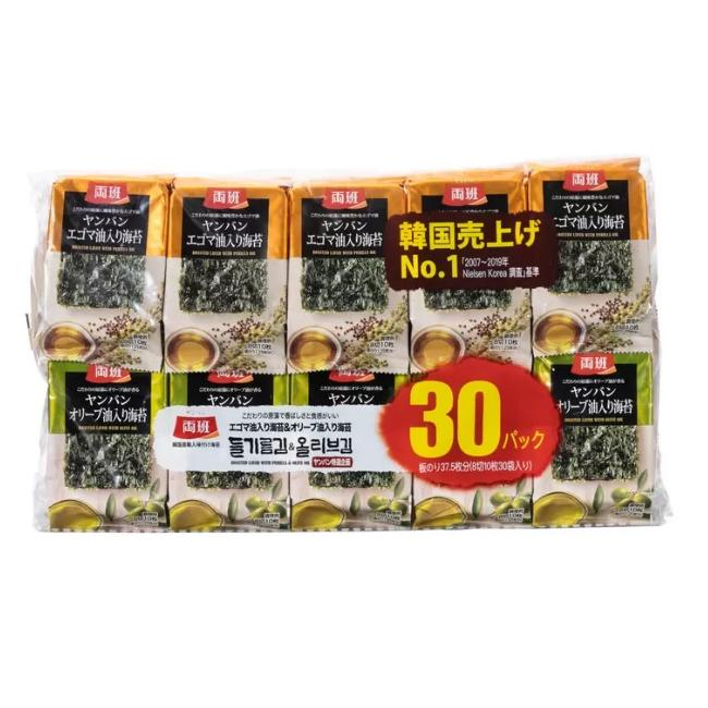 韓国海苔 10切×30袋 エゴマ油 オリーブ油 コストコ 海苔 Korean Seaweed 30packのサムネイル
