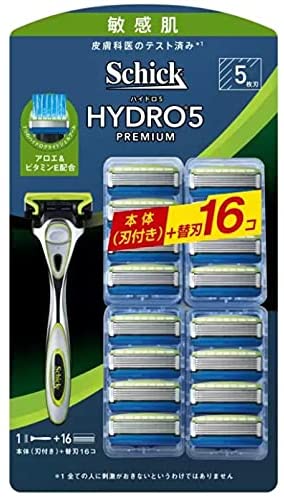 シック Schick 5枚刃 ハイドロ5 敏感肌(本体 替刃16コ付) 髭剃り 安全カミソリ 大容量 男性カミソリ