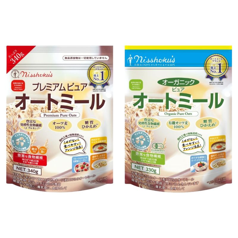 日本食品製造 日食 オーガニックピュア オートミール 330g + プレミアムピュア オートミール 340g 各4個 計8個