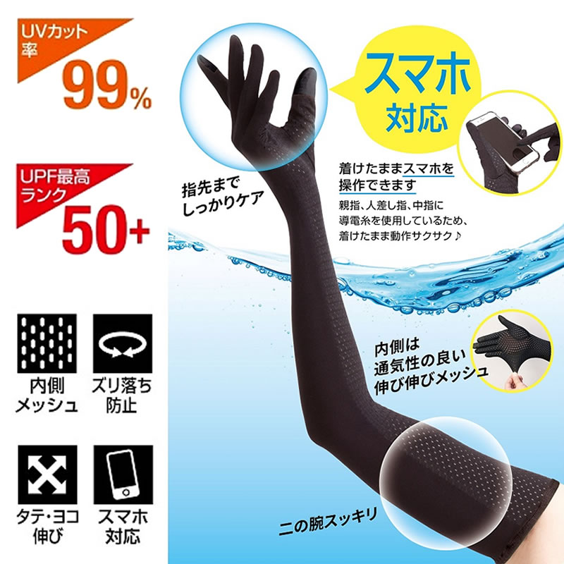 【100円クーポン有】UVグローブ　アクアプラス メッシュ 指 腕 水陸両用 UVカット UV対策 プール 海 アウトドア レジャー ウォーキング ひんやり 夏用 紫外線 ランニング スポーツ 観戦 運動 日焼け 防止 対策 涼しい GW 涼感 3