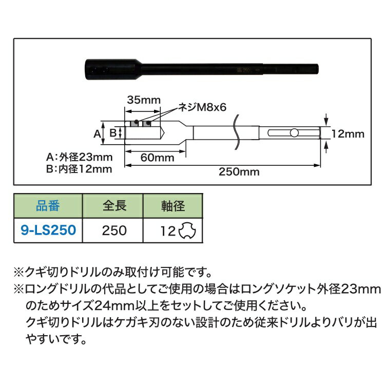 スターエムNo.9-LS　クギ切りドリルロングソケット（9-LS250）クギ切りドリルのみ取付け可能