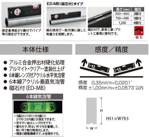 エビス　磁石付ベーシックレベル・ブラック　380mm　ED-38MB【水平器】