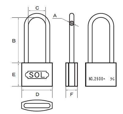 SOL HARD ソールハード シリンダー南京錠ツル長『鍵違い』No.2500 25サイズ
