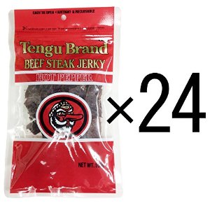 内容量93g×24袋セットスパイシーな辛さが美味しい、天狗のビーフジャーキーホットペッパー味。ビーフ本来の旨味とペッパーをまぶしたピリッとした辛味をお楽しみ下さい。しっかりとした歯ごたえがあり、お酒のおつまみ、スナックに最適です！※日本語がパッケージにプリントされています