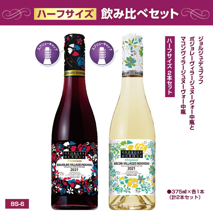 ボジョレーヌーボー　ボジョレーヴィラージュヌーヴォー中瓶　375ml+マコンヴィラージュヌーヴォー中瓶　375ml　（計2本セット）BS-6（250_21B）