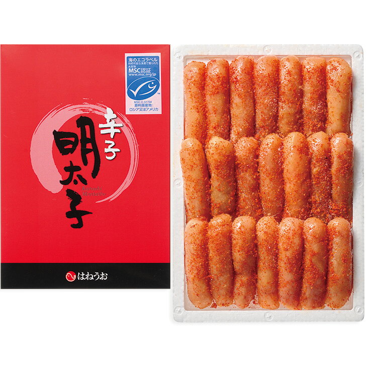 商品内容600g（ロシア又はアメリカ）（本数18〜24本）　各種アイコンアイコンの説明はこちら割引情報（表示価格は税抜）【ネット割】カタログ掲載価格（黒字）3,900円↓販売価格3,510円【10％引】【カタログ掲載ページ】はこちら【お歳暮ギフトについてのご案内】はこちらその他特記事項　 ※こちらの商品は無包装のみの商品になります。先様に直接お届けする前提であり、お品物を包装せずに直接お届け伝票を貼り付けてのお届けとなります。お手持ちされるギフトとしては不向きですのでご注意ください。お届け可能地域一部離島には配達ができません。詳しくはご案内をご確認ください。持続可能な漁業で獲られた天然の水産物と認められたMSC認証の辛子明太子です。
