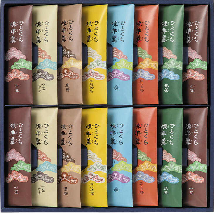 商品内容ひとくち煉羊羹（小豆4本・小倉白小豆2本・黒糖2本・抹茶2本・ほうじ茶2本・塩2本・安納芋2本）　各種アイコンアイコンの説明はこちら【カタログ掲載ページ】はこちら【お歳暮ギフトについてのご案内】はこちらお届け可能地域一部離島には配達ができません。詳しくはご案内をご確認ください。