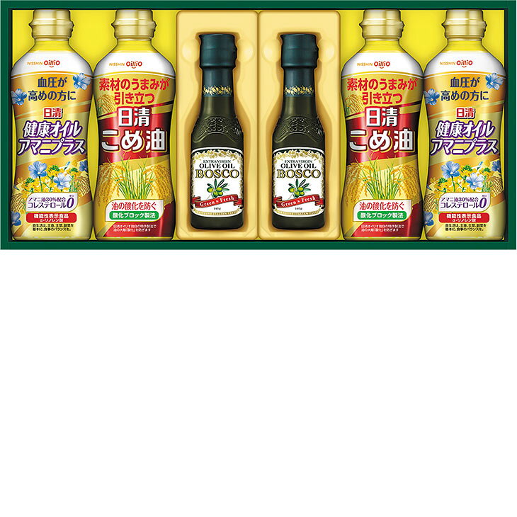 商品内容ボスコエキストラバージンオリーブオイル140g×2、こめ油、健康オイルアマニプラス各350g×2　各種アイコンアイコンの説明はこちら【カタログ掲載ページ】はこちら【お歳暮ギフトについてのご案内】はこちらお届け可能地域一部離島には配達ができません。詳しくはご案内をご確認ください。