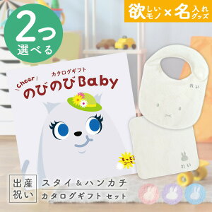 出産祝い カタログギフト のびのび Baby 2つ選べる もっと！コース ＆ 今治タオル 名入れミッフィースタイ・ハンカチセット【お祝い ギフト 男の子 女の子 赤ちゃん ・友達 人気 プレゼント miffy】