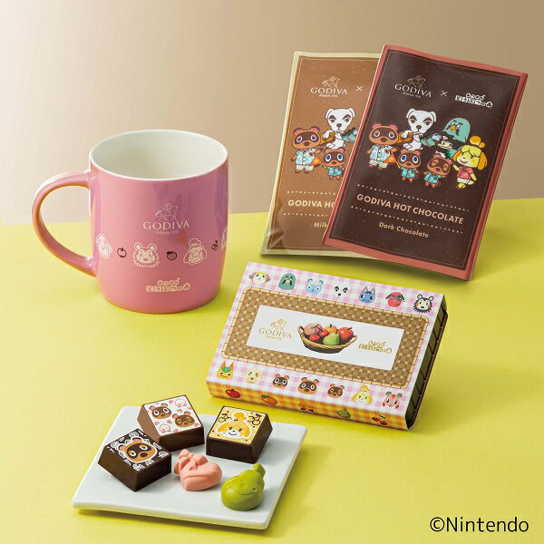 バレンタイン チョコ ゴディバ ゴディバ × あつまれ どうぶつの森 アソートメント (6粒入)&ホットチョコレート&マグカップ セット ピンクのサムネイル