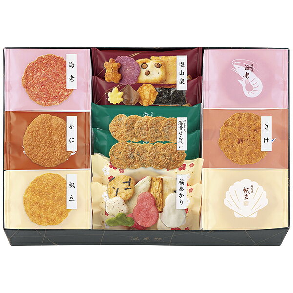 ■商品詳細内容量：海匠焼（海老×14・帆立×14・かに×7・さけ×7）、ひとくち海老せんべい×2、遊山楽×2、ふきよせ福あかり×2温度帯：常温便でお届けいたします。特定原材料：商品重量:0.6kg商品記号:114‐MKH50■お届け時期についてお届け時期：順次発送(5日~10日で発送)備考：カタログ掲載P58■発送について ※商品画像はイメージです。パッケージ・内容・価格等、予告なく変更させていただく場合がございますので予めご了承ください。■返品・交換について※商品の特性上、返品・交換はご容赦ください。