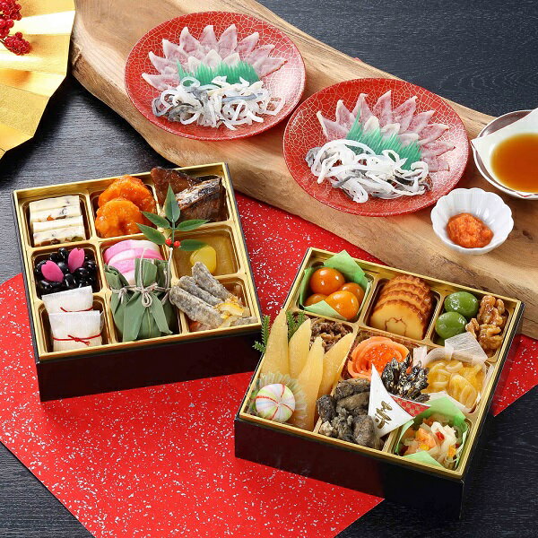 エントリーでP5倍 WEB-101【下関ふく百花　関とら本店】幸ふくおせち　和風二段重（とらふぐ刺身 ...