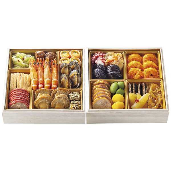 ■説明中華料理の代表的な商品を、〈謝朋殿〉伝統の味で中華おせちに詰合せました。■商品詳細内容量：約4人前賞味期限：冷凍保存で1月31日温度帯：冷凍便でお届けいたします。特定原材料：卵・乳・小麦・えび保存方法:解凍方法：冷蔵庫にて約24時間商品記号:T-39サイズ:21×21×6cm×2段■お届け時期についてお届け時期：配送日は12月29日（火）・30日（水）のいずれか備考：※食材の都合により、商品内容が一部変更になる場合がございます。※〈配送料込み〉の直送商品は、表示価格に配送料が含まれております。※〈冷凍直送〉の商品は、解凍に時間がかかるためお召し上がりの前日をご指定ください。※お時間の指定はご容赦ください。※店舗でのお渡しはできません。※異なる場所から直送するため、他の商品との組み合わせ配送はできません。■発送について ※商品画像はイメージです。パッケージ・内容・価格等、予告なく変更させていただく場合がございますので予めご了承ください。※ご贈答用包装・のし掛けはご容赦ください。■返品・交換について※商品の特性上、返品・交換はご容赦ください。