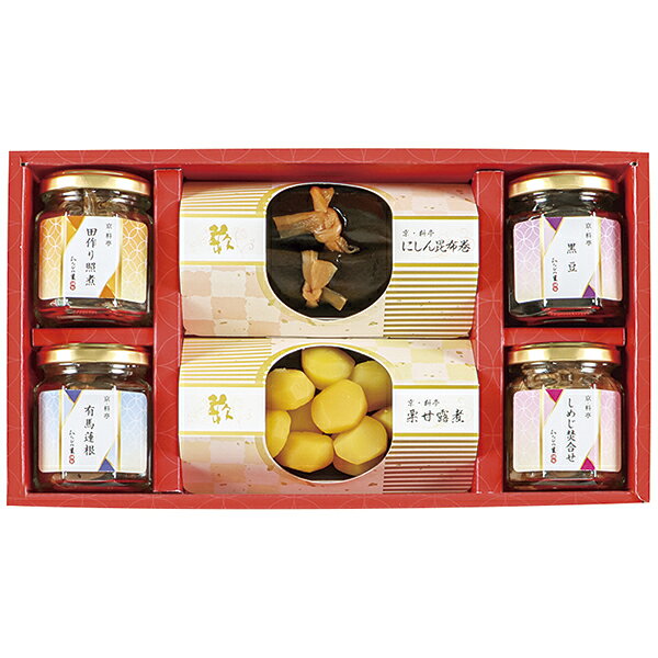■商品詳細内容量：にしん昆布巻2本、栗甘露煮55g、黒豆45g、しめじ焚合せ・有馬蓮根 各50g、田作り照煮20g温度帯：常温便でお届けいたします。特定原材料：商品重量:1.2kg商品記号:043‐京‐30F■お届け時期についてお届け時期：順次発送(5日~10日で発送)備考：カタログ掲載P80■発送について ※商品画像はイメージです。パッケージ・内容・価格等、予告なく変更させていただく場合がございますので予めご了承ください。■返品・交換について※商品の特性上、返品・交換はご容赦ください。