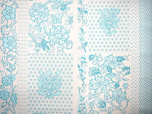 名古屋帯 単品 絹 仕立て付き 九寸 白地 ターコイズブルー 花 格子 縞 花更紗 なごや帯 全通柄 カジュアル 西陣織 大光株式会社謹製 証紙付き 女性 レディース 着物 和装 和服 新品 日本製 送料無料