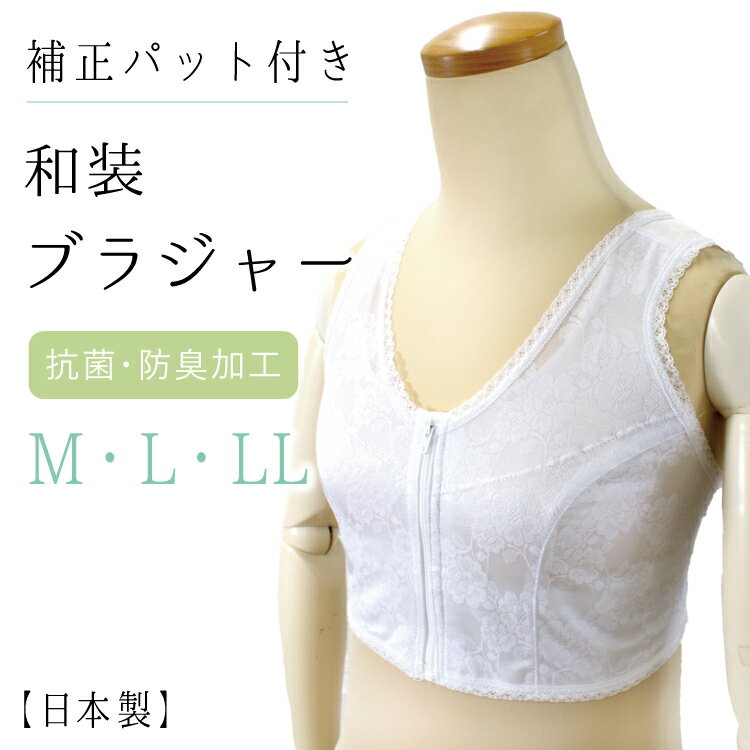 【立体裁断 和装ブラジャー M L LL】ブラジャー 補整下着 白 レース フロントファスナー 補正パッド 抗菌 防臭 綿 綿ニット天竺 日本製 和装 ブラ 下着 和服 レディース 女性用 着物 着付小物