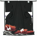 【正絹黒留袖 未仕立て 仮絵羽 鶴と霞柄】礼装 黒留め袖 新品 お誂え 購入 販売 結婚式 既婚 五つ紋 家紋 フォーマル 【hzくふ】